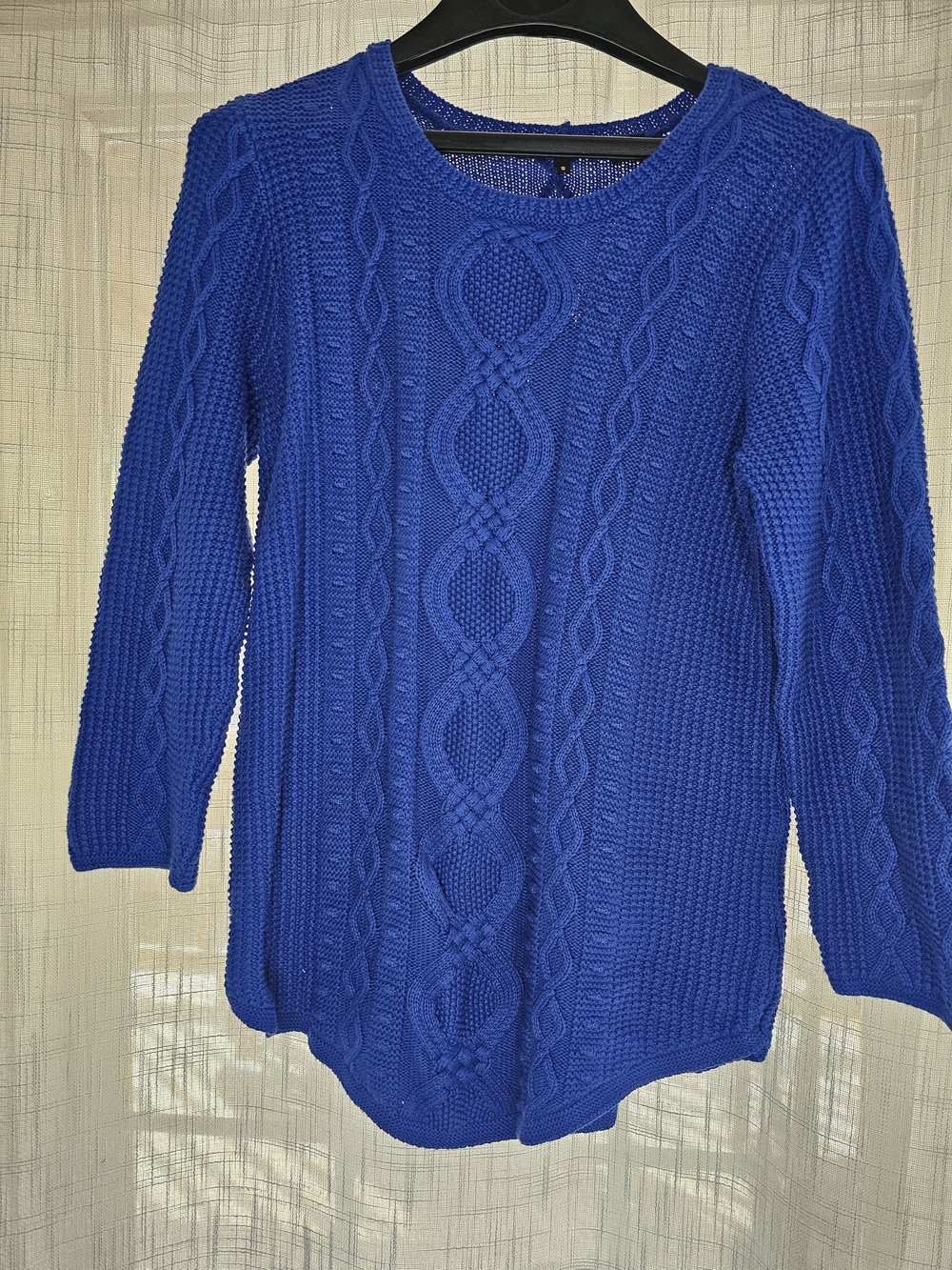 JEANNE PIERRE Royal Blue Cable Knit Crewneck Sweater